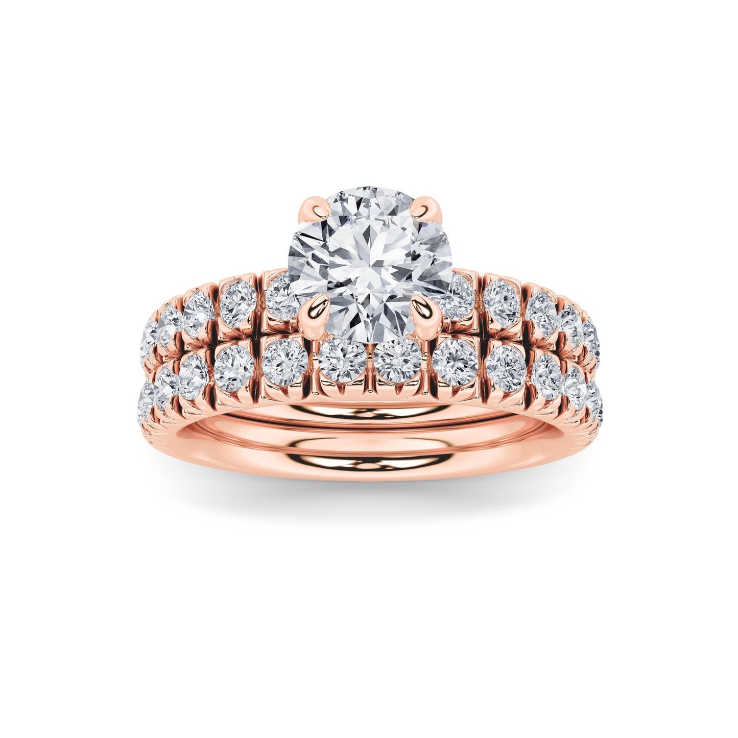 2Cttw Round Shaped Lab Grown Diamond (F/VS) Classic Accented Set With Band and Engagement Ring in 14K Gold