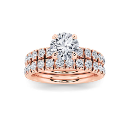 2Cttw Round Shaped Lab Grown Diamond (F/VS) Classic Accented Set With Band and Engagement Ring in 14K Gold