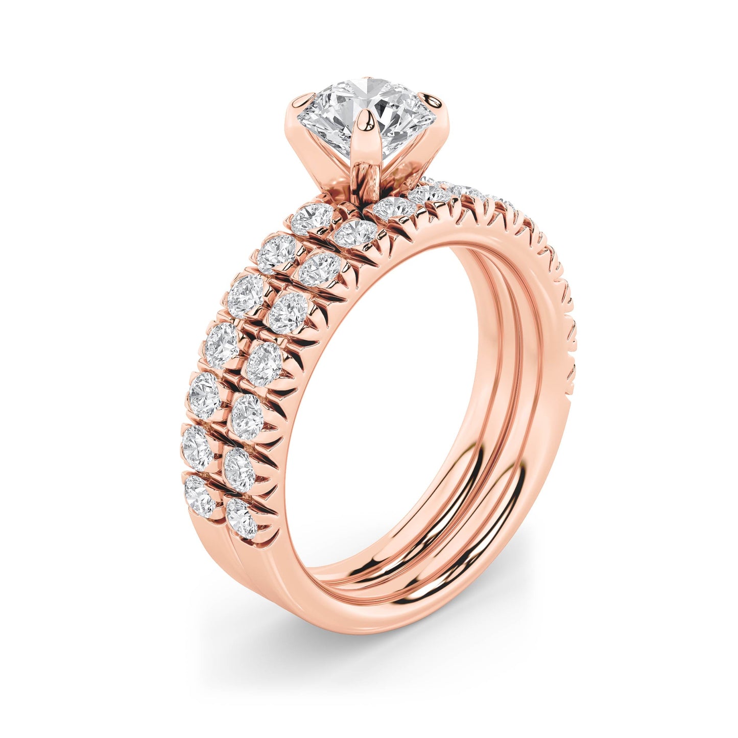 2Cttw Round Shaped Lab Grown Diamond (F/VS) Classic Accented Set With Band and Engagement Ring in 14K Gold