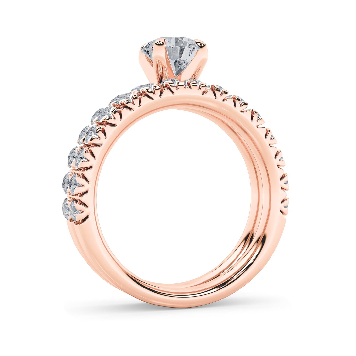 2Cttw Round Shaped Lab Grown Diamond (F/VS) Classic Accented Set With Band and Engagement Ring in 14K Gold