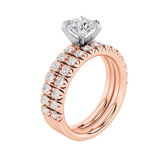2Cttw Round Shaped Lab Grown Diamond (F/VS) Classic Accented Set With Band and Engagement Ring in 14K Gold