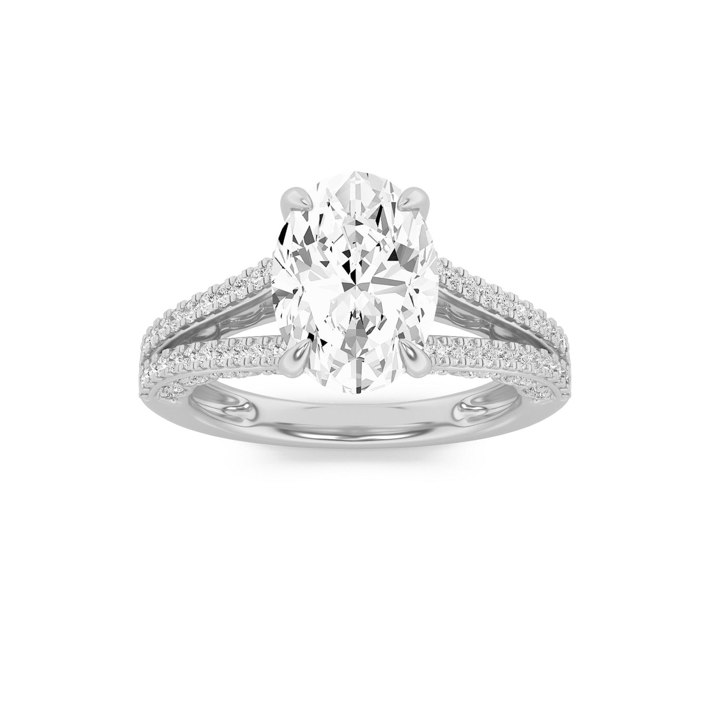 2Cttw Oval Shaped Lab Grown Diamond Split Shank Accented Engagement Ring in 14K Gold