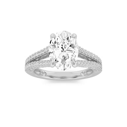 2Cttw Oval Shaped Lab Grown Diamond Split Shank Accented Engagement Ring in 14K Gold