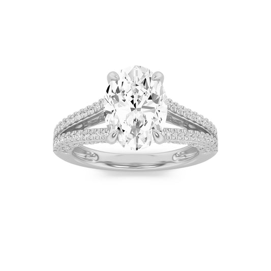 2Cttw Oval Shaped Lab Grown Diamond Split Shank Accented Engagement Ring in 14K Gold