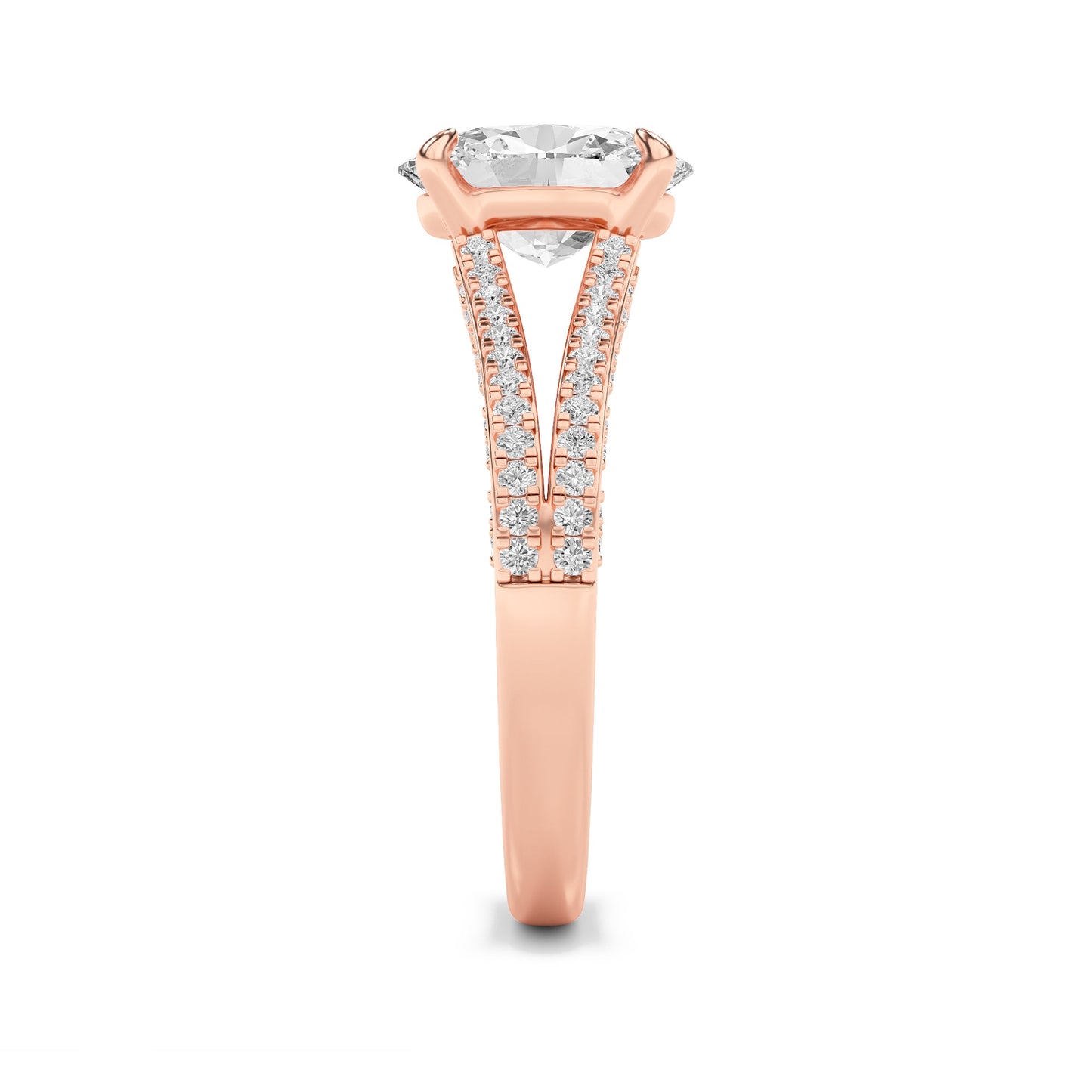 2Cttw Oval Shaped Lab Grown Diamond (F/VS) Split Shank Accented Engagement Ring in 14K Gold