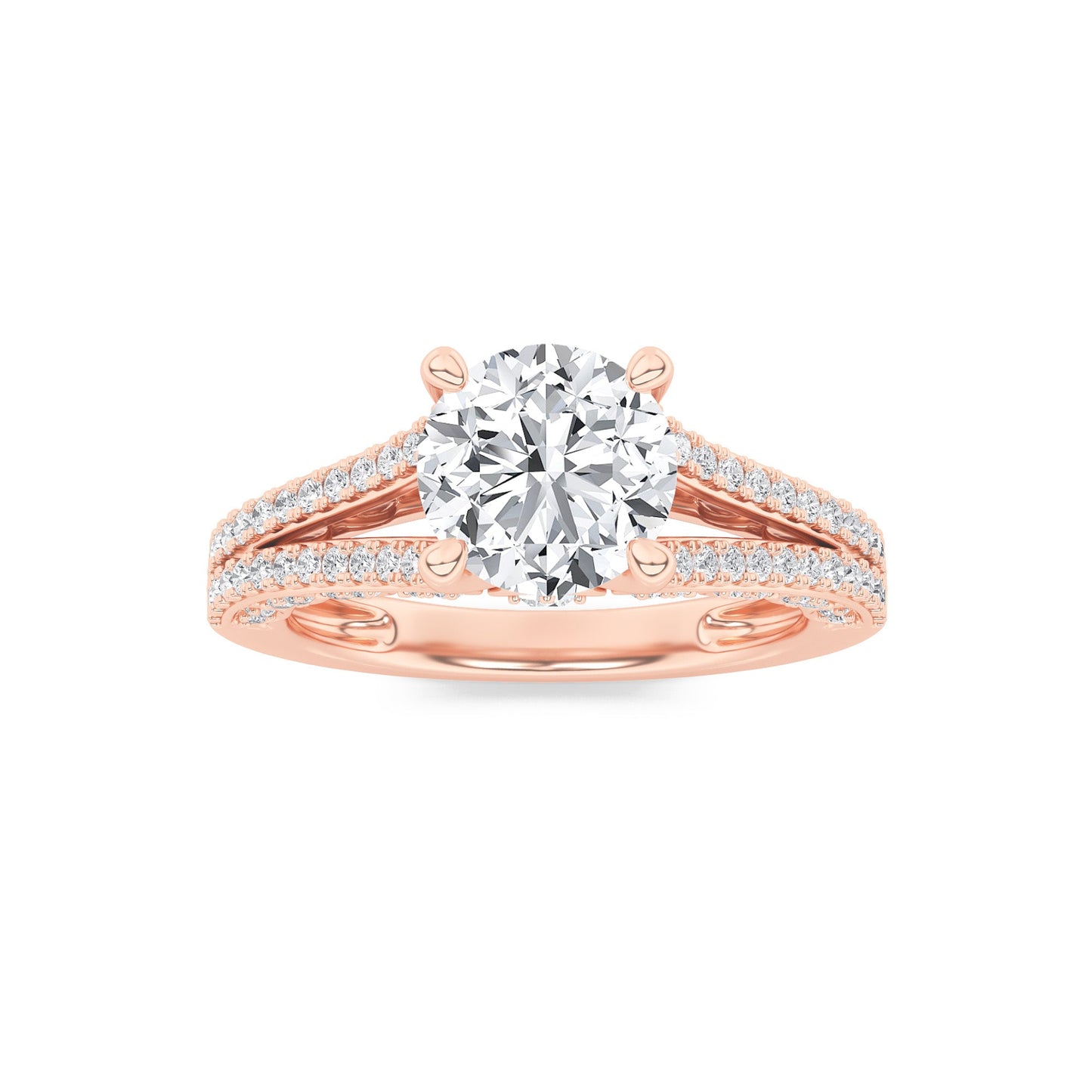 2Cttw Round Shaped Lab Grown Diamond (F/VS) SplitShank Accented Engagement Ring in 14K Gold