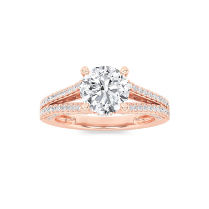 2Cttw Round Shaped Lab Grown Diamond (F/VS) SplitShank Accented Engagement Ring in 14K Gold