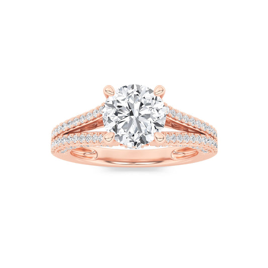 2Cttw Round Shaped Lab Grown Diamond (F/VS) SplitShank Accented Engagement Ring in 14K Gold