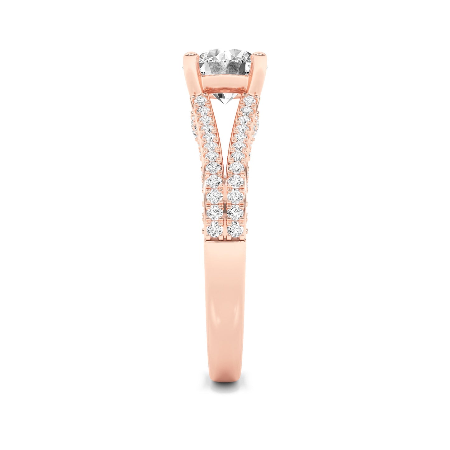 2Cttw Round Shaped Lab Grown Diamond (F/VS) SplitShank Accented Engagement Ring in 14K Gold