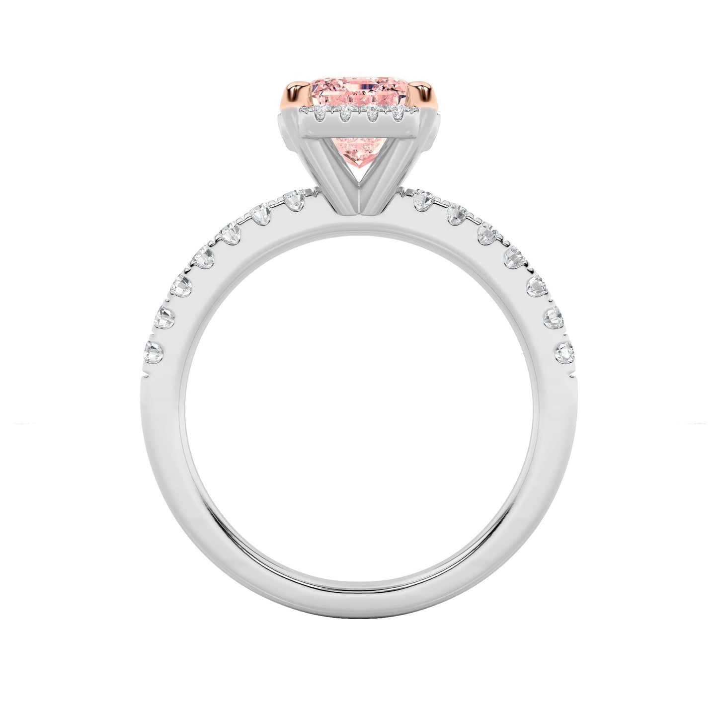 2Cttw Emerald Shaped Pink Lab Grown Diamond (F/VS) Halo Accented Engagement Ring in 14K Gold