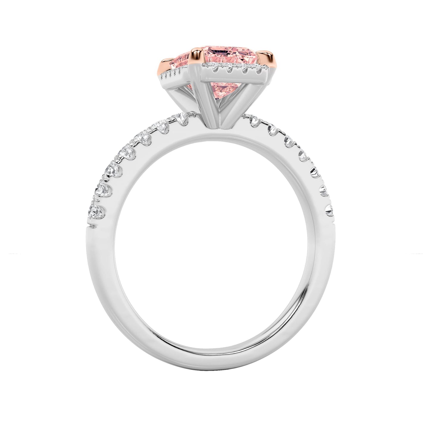 2Cttw Emerald Shaped Pink Lab Grown Diamond (F/VS) Halo Accented Engagement Ring in 14K Gold