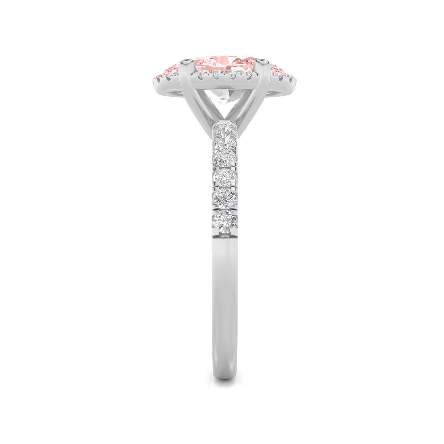 2Cttw Oval Shaped Pink Lab Grown Diamond (F/VS) Halo Accented Engagement Ring in 14K Gold