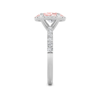 2Cttw Oval Shaped Pink Lab Grown Diamond (F/VS) Halo Accented Engagement Ring in 14K Gold