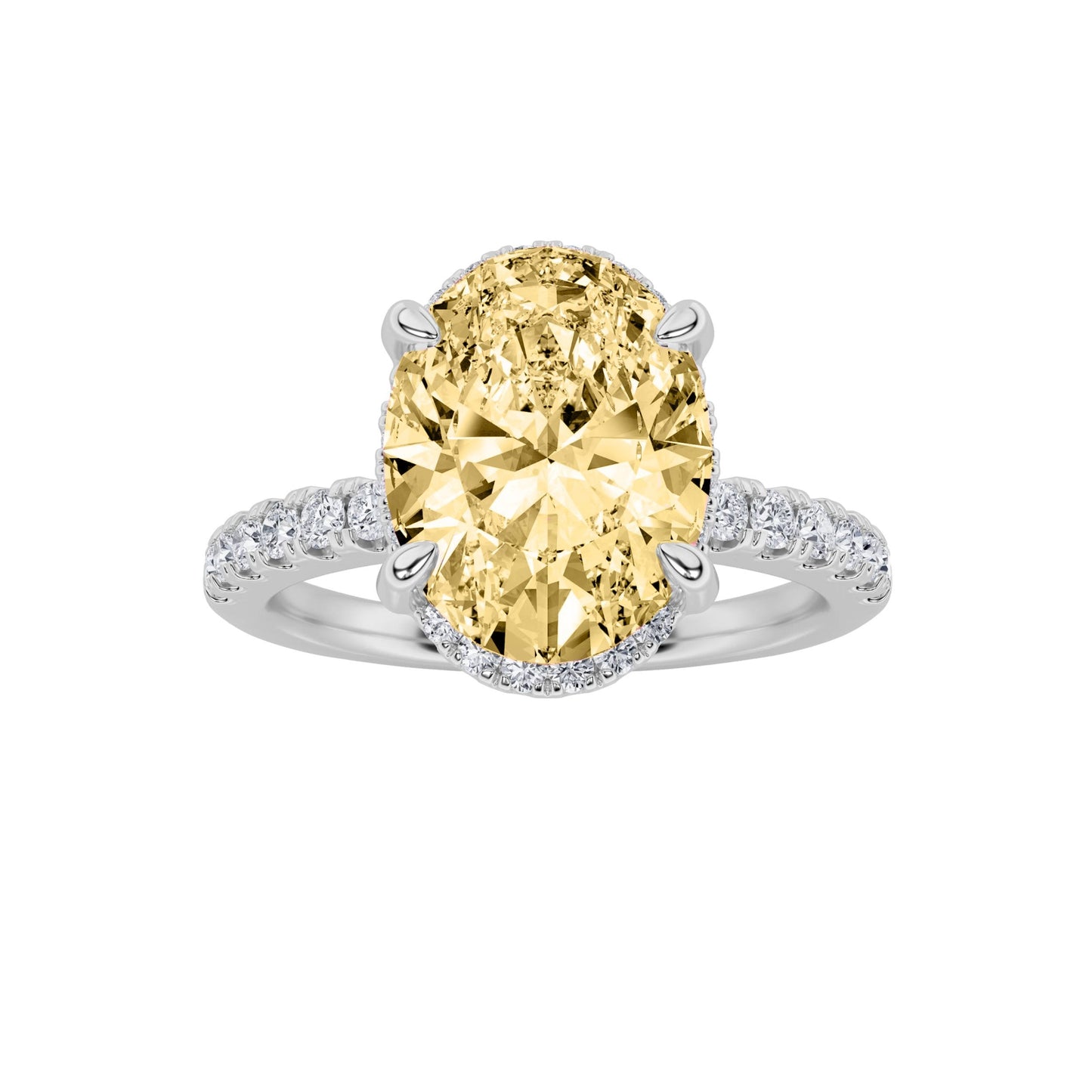 2Cttw Oval Shaped Yellow Lab Grown Diamond (F/VS) Halo Accented Engagement Ring in 14K Gold