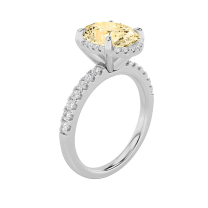 2Cttw Oval Shaped Yellow Lab Grown Diamond (F/VS) Halo Accented Engagement Ring in 14K Gold