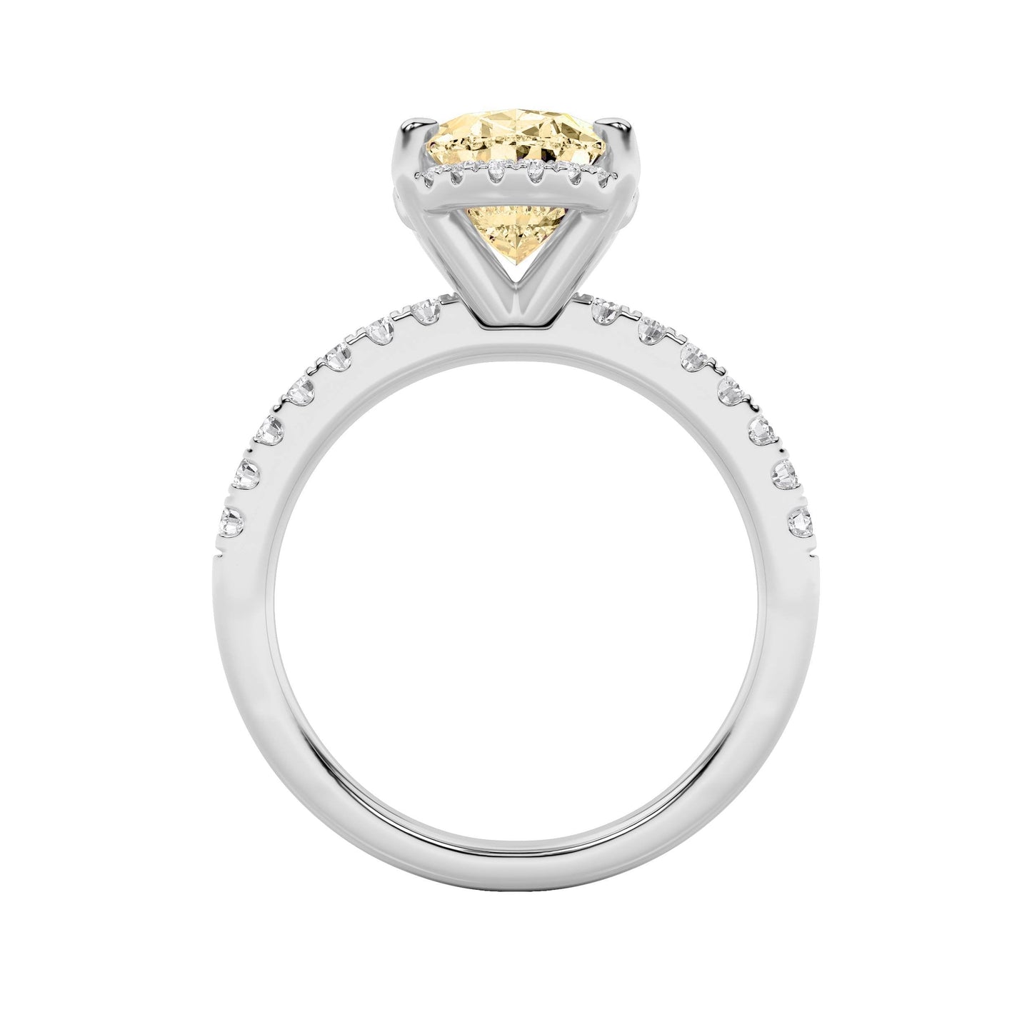 2Cttw Oval Shaped Yellow Lab Grown Diamond (F/VS) Halo Accented Engagement Ring in 14K Gold