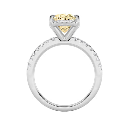 2Cttw Oval Shaped Yellow Lab Grown Diamond (F/VS) Halo Accented Engagement Ring in 14K Gold