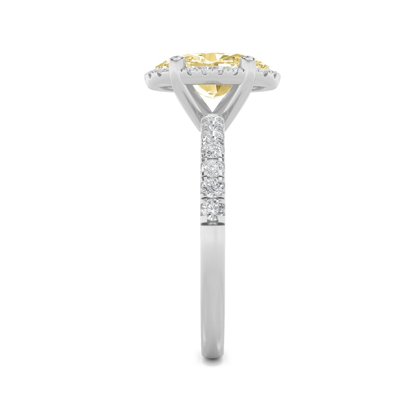 2Cttw Oval Shaped Yellow Lab Grown Diamond (F/VS) Halo Accented Engagement Ring in 14K Gold