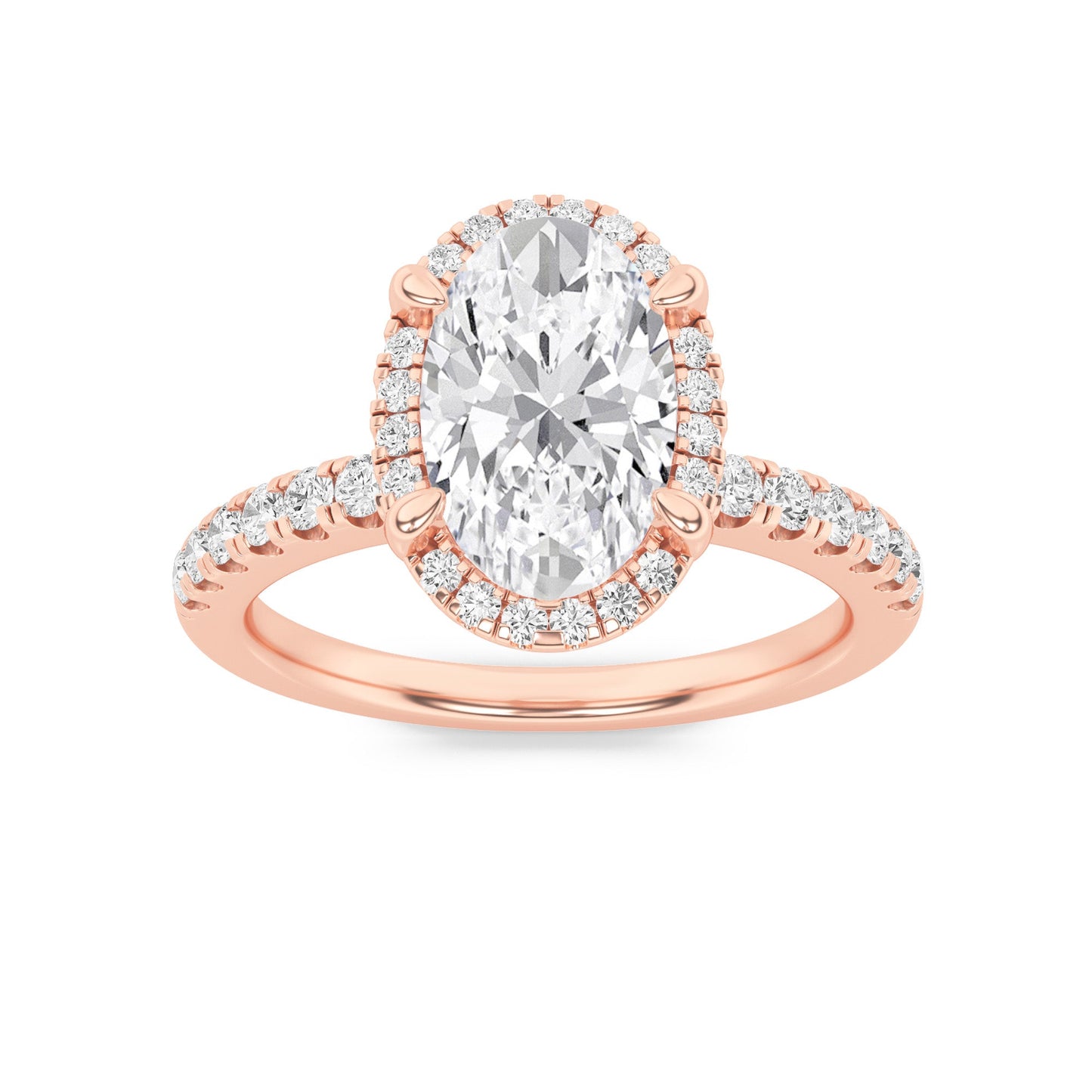 2Cttw Oval Shaped Lab Grown Diamond (G/VS) Halo Accented Engagement Ring in 14K Gold