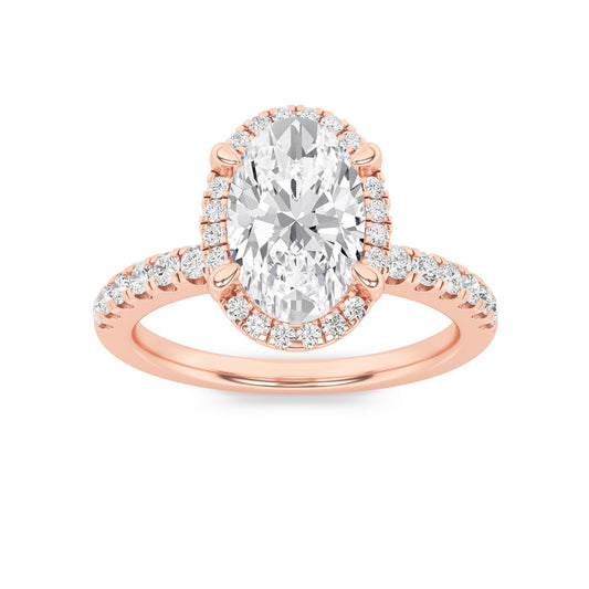 2Cttw Oval Shaped Lab Grown Diamond (G/VS) Halo Accented Engagement Ring in 14K Gold