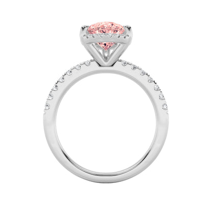 2Cttw Pear Shaped Lab Grown Diamond (F/VS) Halo Accented Engagement Ring in 14K Gold