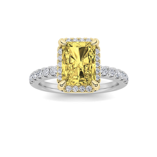 2Cttw Radiant Shaped Yellow Lab Grown Diamond (F/VS) Halo Accented Engagement Ring in 14K Gold
