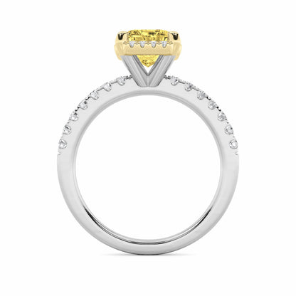 2Cttw Radiant Shaped Yellow Lab Grown Diamond (F/VS) Halo Accented Engagement Ring in 14K Gold
