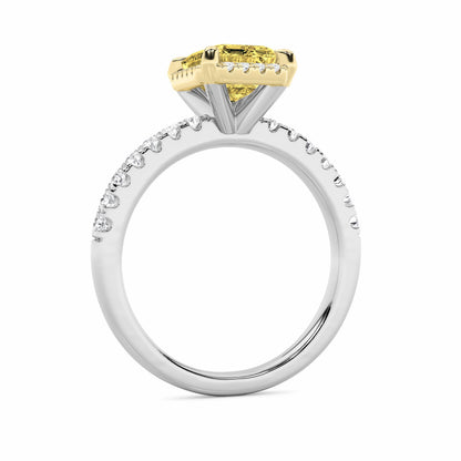 2Cttw Radiant Shaped Yellow Lab Grown Diamond (F/VS) Halo Accented Engagement Ring 14K Gold