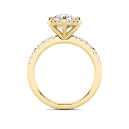 2Cttw Round Shaped Lab Grown Diamond (F/VS) Halo Accented Engagement Ring in 14K Gold