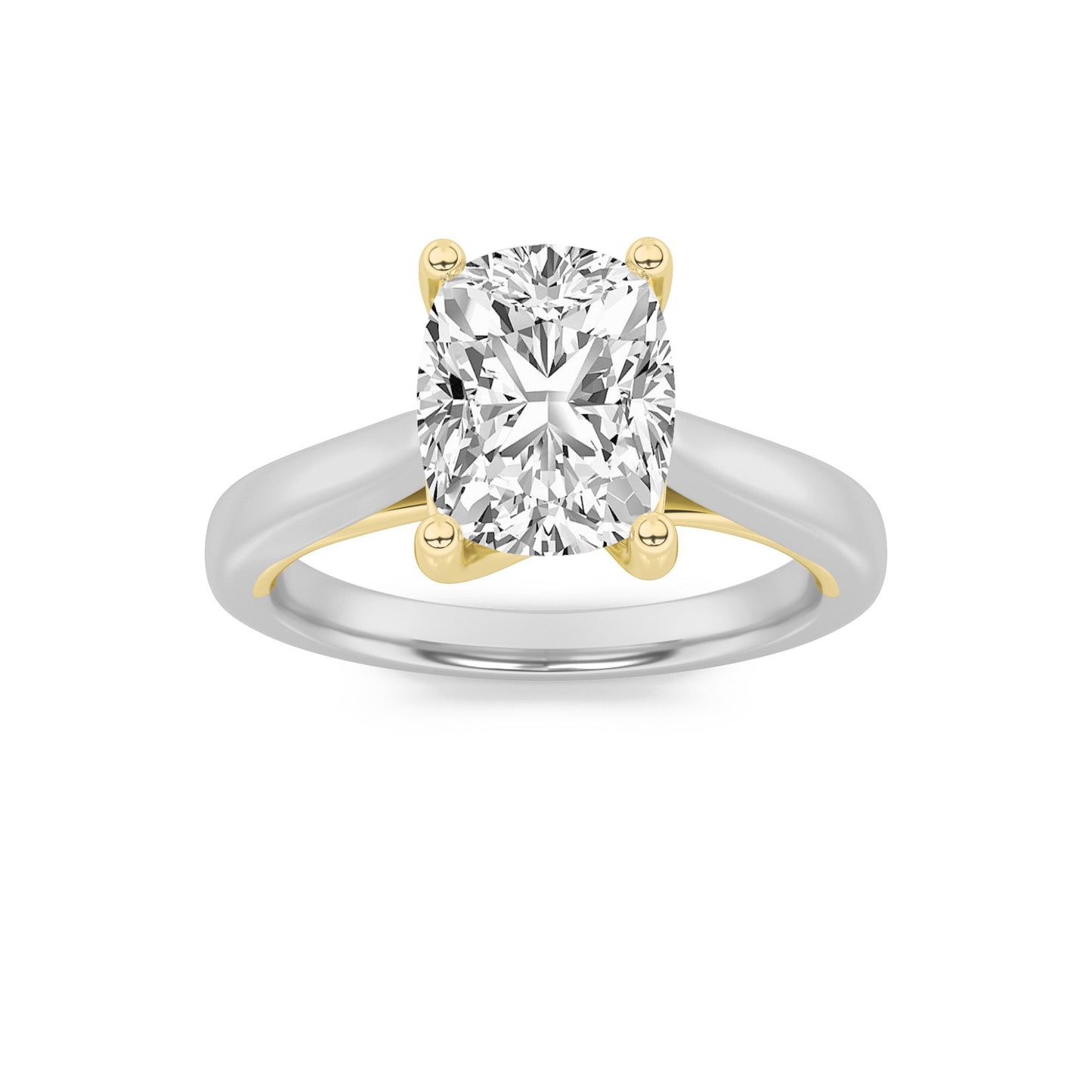 1Cttw Elongated Cushion Shaped Lab Grown Diamond Two Tone Cathedral Shank Engagement Ring in 14K Gold