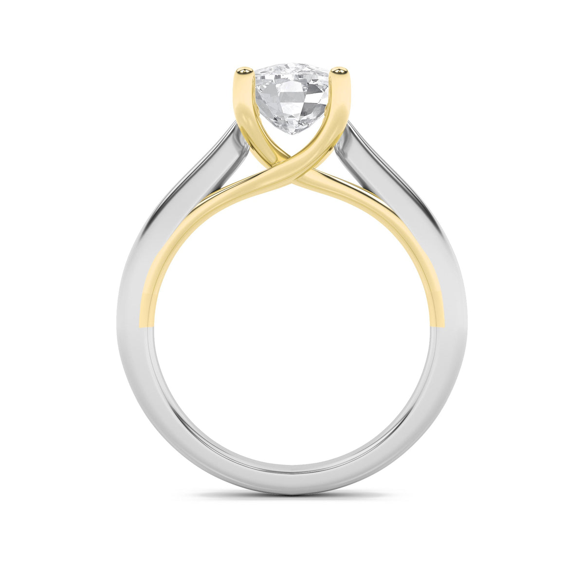 1Cttw Elongated Cushion Shaped Lab Grown Diamond Two Tone Cathedral Shank Solitaire Engagement Ring 14K Gold