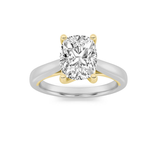 3Cttw Elongated Cushion Shaped Lab Grown Diamond (F/VS) Two Tone Cathedral Shank Engagement Ring in14K Gold