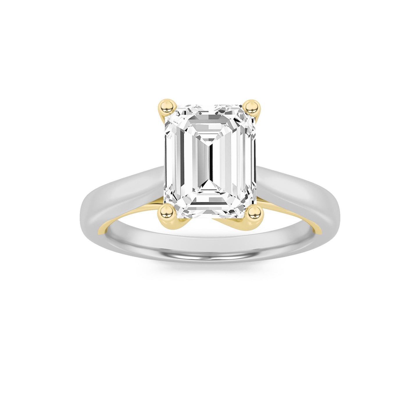1Cttw Emerald Shaped Lab Grown Diamond (F/VS) Two-Tone Cathedral Shank Engagement Ring in 14K Gold