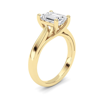 2Cttw Emerald Shaped Lab Grown Diamond (F/VS) Cathedral Shank Engagement Ring in 14K Yellow Gold