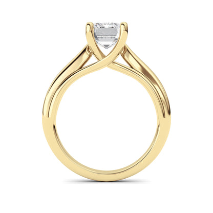 2Cttw Emerald Shaped Lab Grown Diamond (F/VS) Cathedral Shank Engagement Ring in 14K Yellow Gold