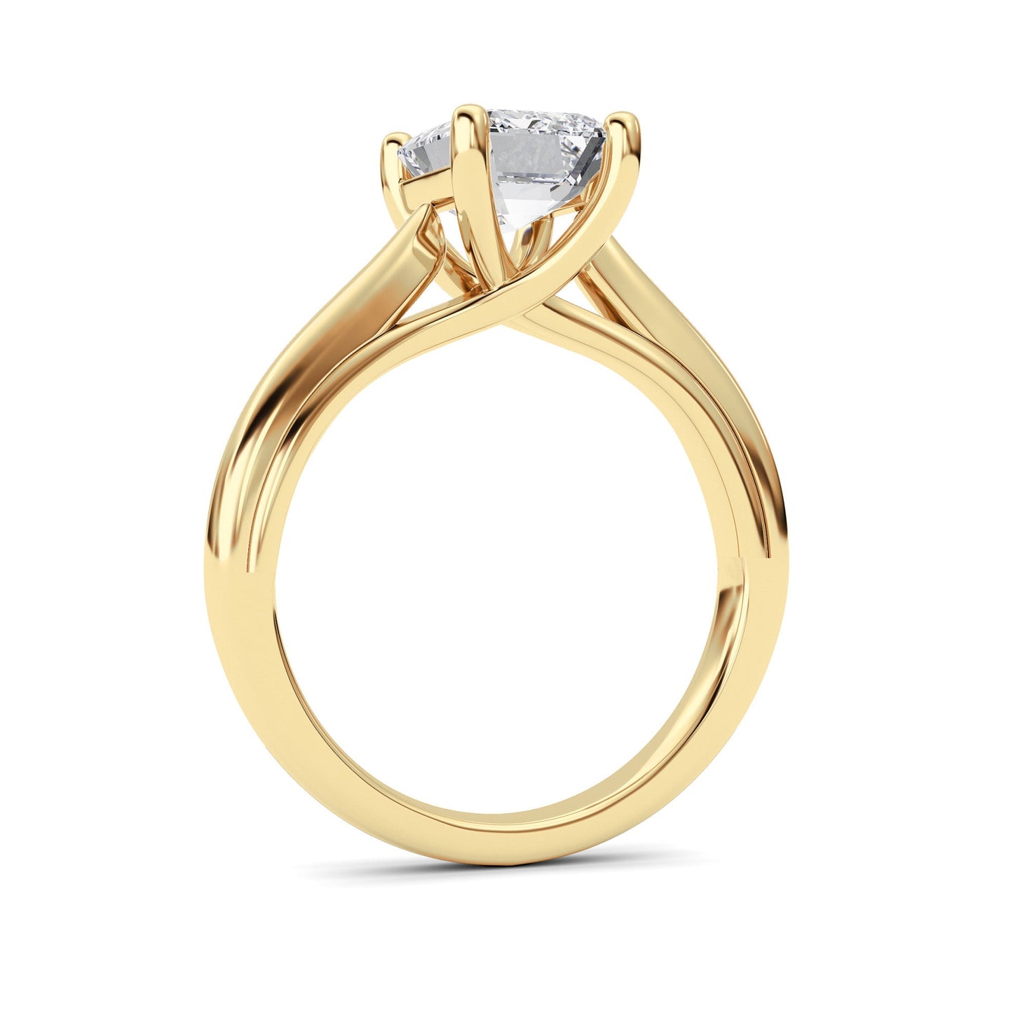 2Cttw Emerald Shaped Lab Grown Diamond (F/VS) Cathedral Shank Engagement Ring in 14K Yellow Gold