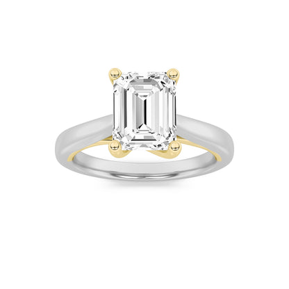 2.5Cttw Emerald Shaped Lab Grown Diamond (F/VS) Two Tone Cathedral Shank Engagement Ring in 14K Gold