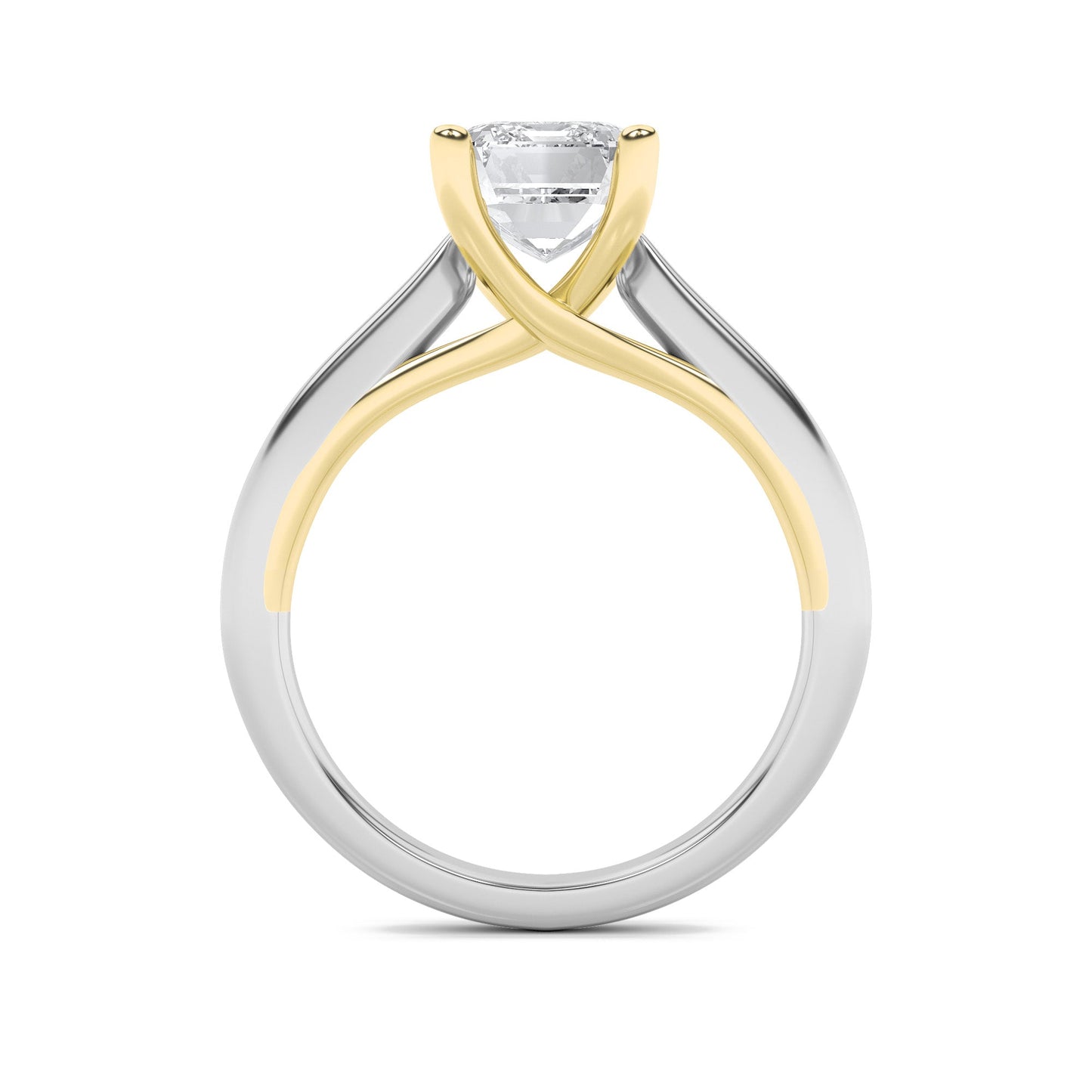 2.5Cttw Emerald Shaped Lab Grown Diamond (F/VS) Two Tone Cathedral Shank Engagement Ring in 14K Gold