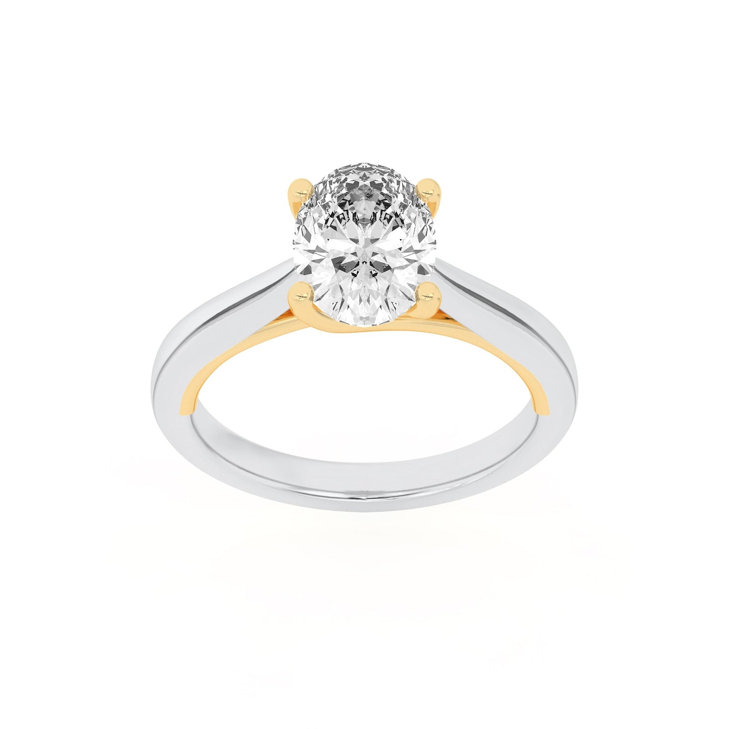 1Cttw Oval Shaped Lab Grown Diamond (F/VS) Two Tone Cathedral Shank Engagement Ring in 14K Gold