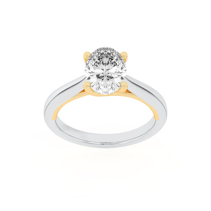1Cttw Oval Shaped Lab Grown Diamond (F/VS) Two Tone Cathedral Shank Engagement Ring in 14K Gold