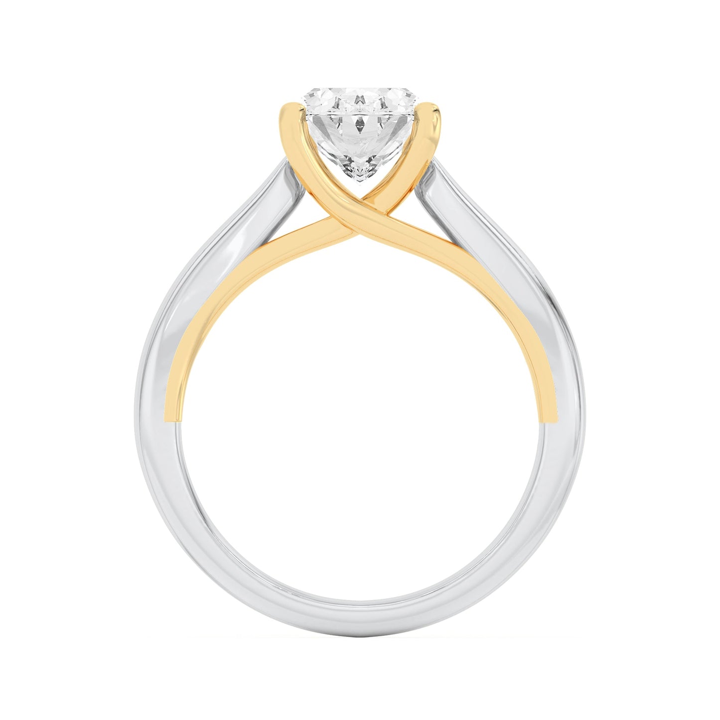 2Cttw Oval Shaped Lab Grown Diamond (F/VS) Two Tone Cathedral Shank Solitaire Engagement Ring in 14K Gold