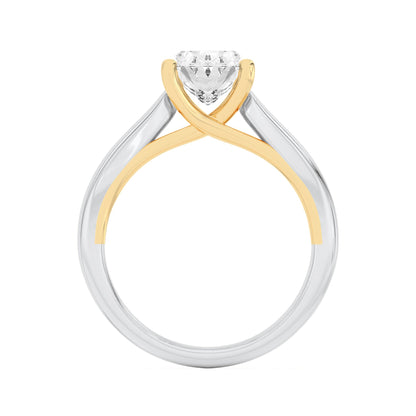 2Cttw Oval Shaped Lab Grown Diamond (F/VS) Two Tone Cathedral Shank Engagement Ring in 14K Gold