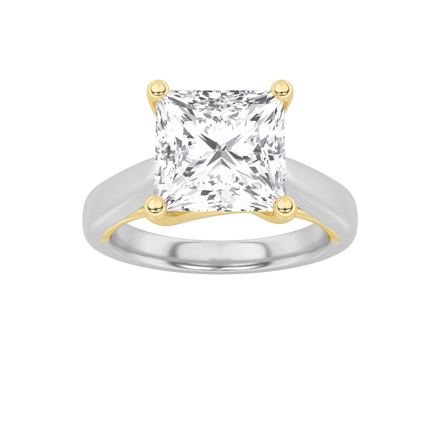 1Cttw Princess Shaped Lab Grown Diamond (F/VS) Two-Tone Cathedral Shank Engagement Ring in 14K Gold