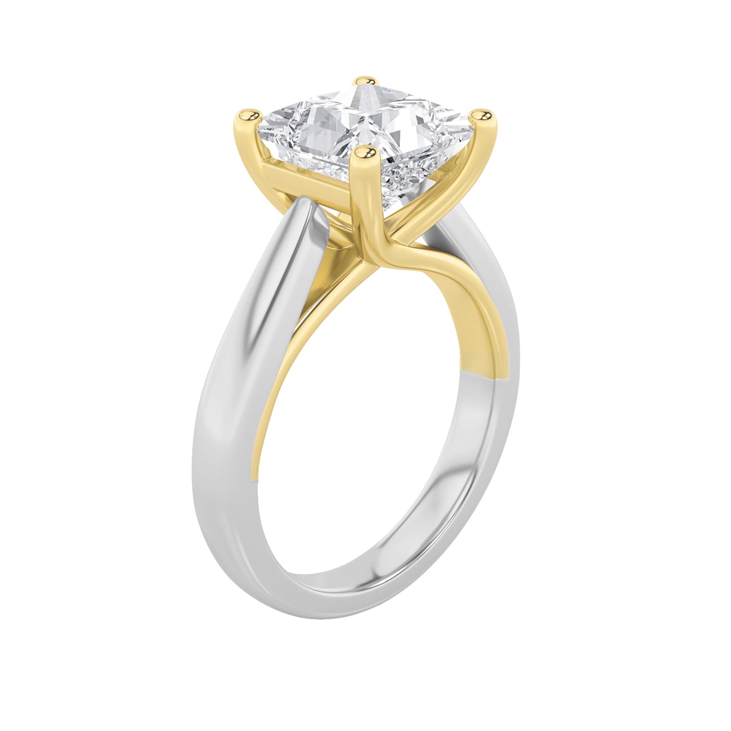 1Cttw Princess Shaped Lab Grown Diamond (F/VS) Two-Tone Cathedral Shank Engagement Ring in 14K Gold