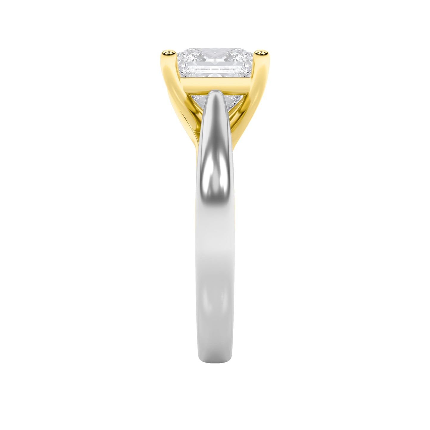 1Cttw Princess Shaped Lab Grown Diamond (F/VS) Two-Tone Cathedral Shank Engagement Ring in 14K Gold
