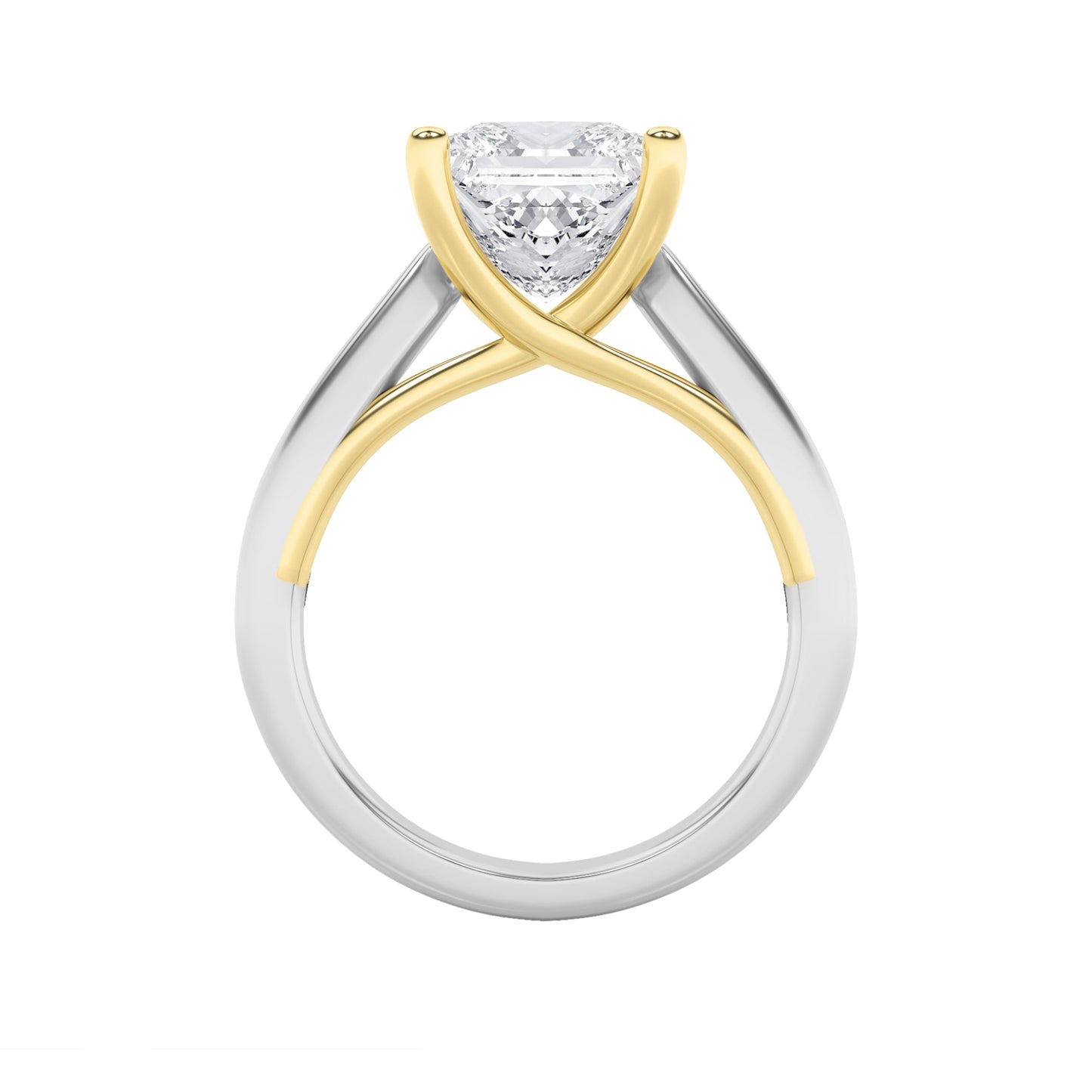 2Cttw Princess Shaped Lab Grown Diamond (G/VS) Two-Tone Cathedral Shank Engagement Ring in 14K Gold