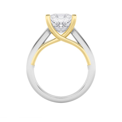 3Cttw Princess Shaped Lab Grown Diamond (F/VS) Two-Tone Cathedral Shank Engagement Ring in 14K Gold