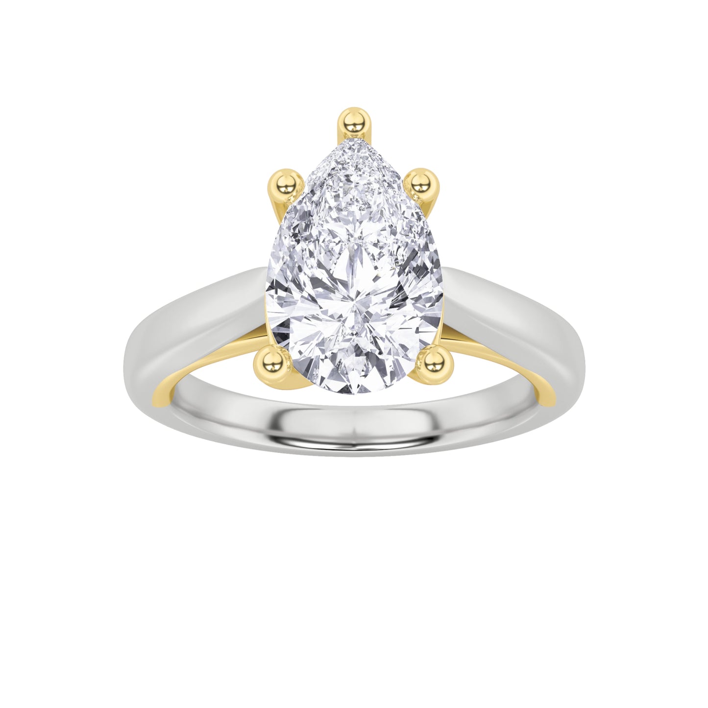 1Cttw Pear Shaped Lab Grown Diamond (F/VS) Two Tone Cathedral Shank Engagement Ring in 14K Gold