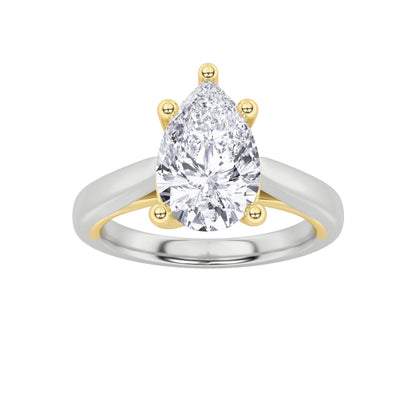 1Cttw Pear Shaped Lab Grown Diamond (F/VS) Two Tone Cathedral Shank Engagement Ring in 14K Gold