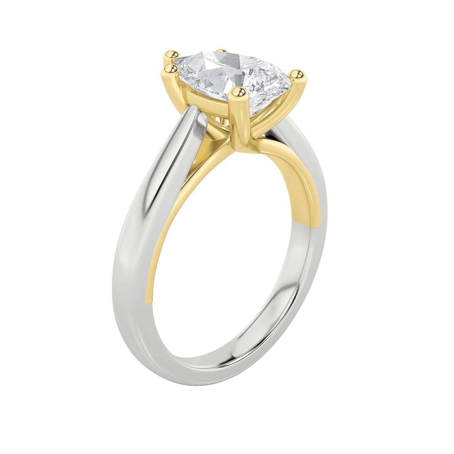 1Cttw Pear Shaped Lab Grown Diamond (F/VS) Two Tone Cathedral Shank Solitaire Engagement Ring in 14K Gold